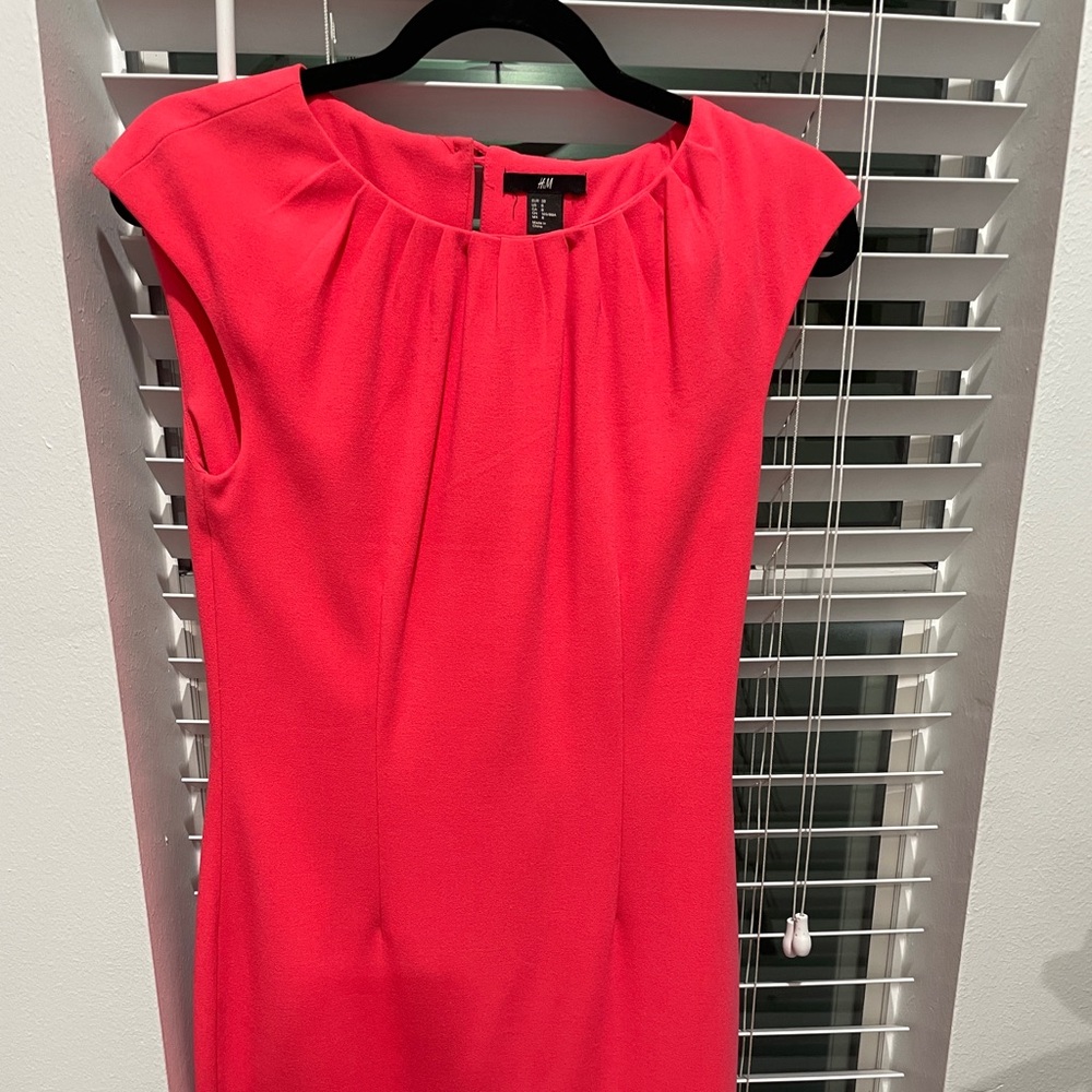 H&M Hot Pink Ruched Sheath Midi Dress - Size 8